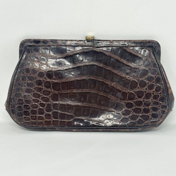 Vintage Mayer New York Brown Alligator Skin 1950's Style Clutch Mid Century Glam - Picture 2 of 9